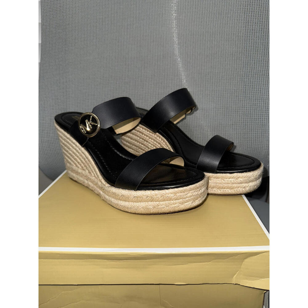 Michael Kors Lucinda Black Espadrille Wedge Sandals- Size 9M